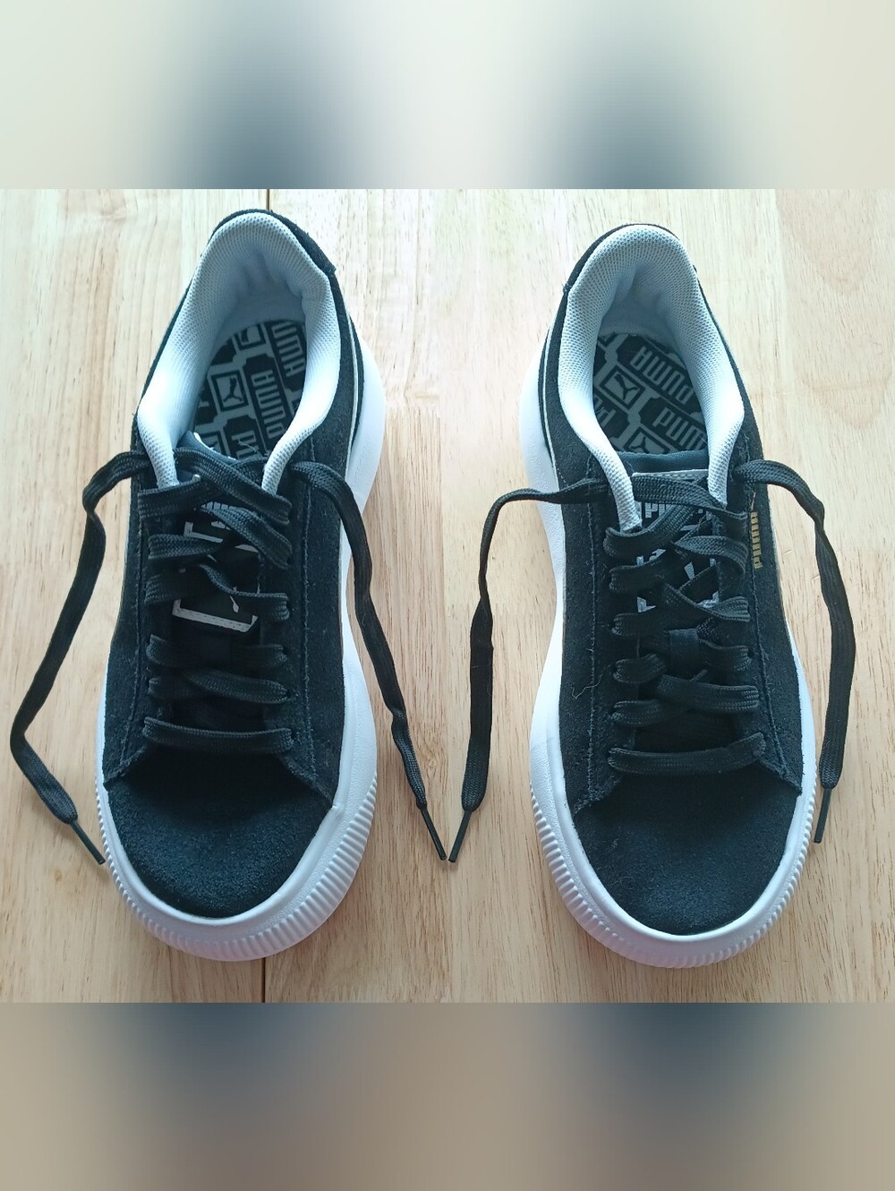 Puma Black and White Platform Low-Top Sneakers